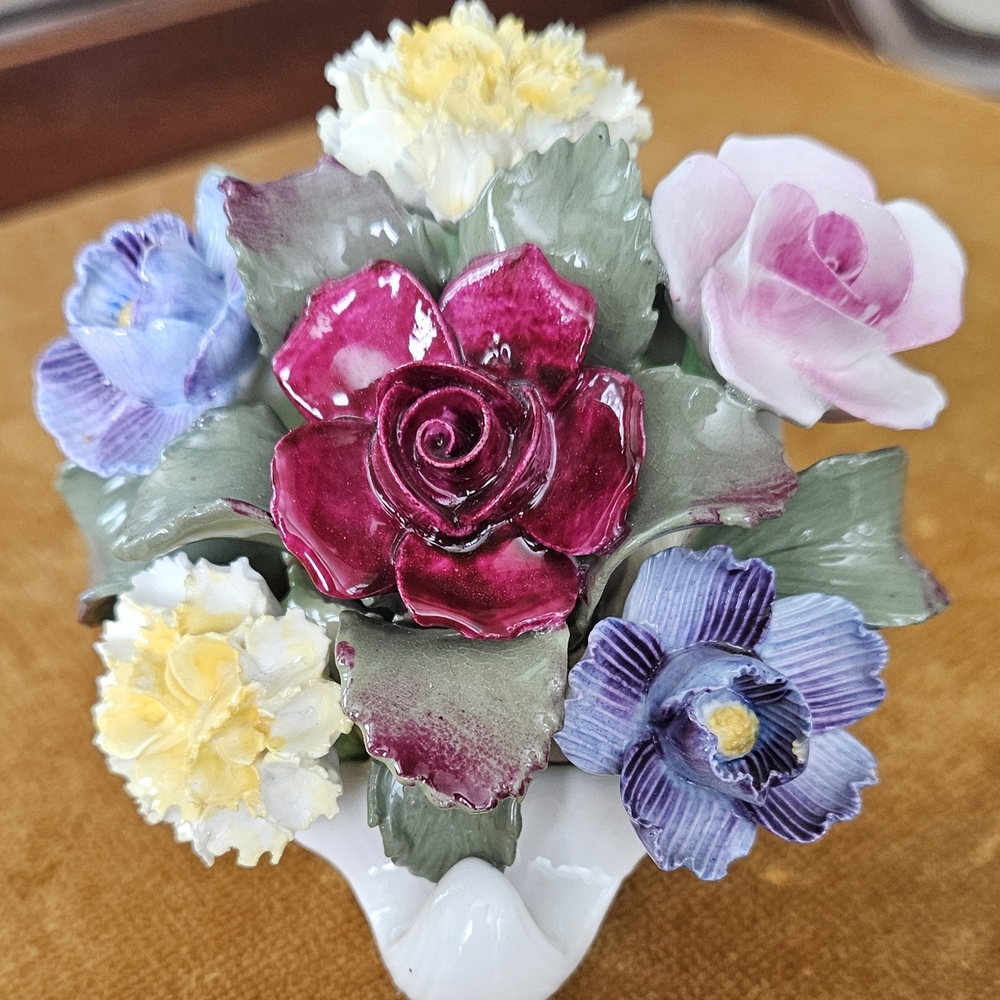Ansley English Fine Bone China Floral Bouquet with Pink and Yellow Accents